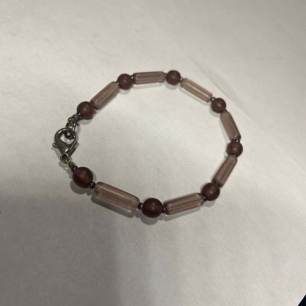 Vintage Purple Artisanal Glass Beaded Bracelet with Silver-Tone Clasp